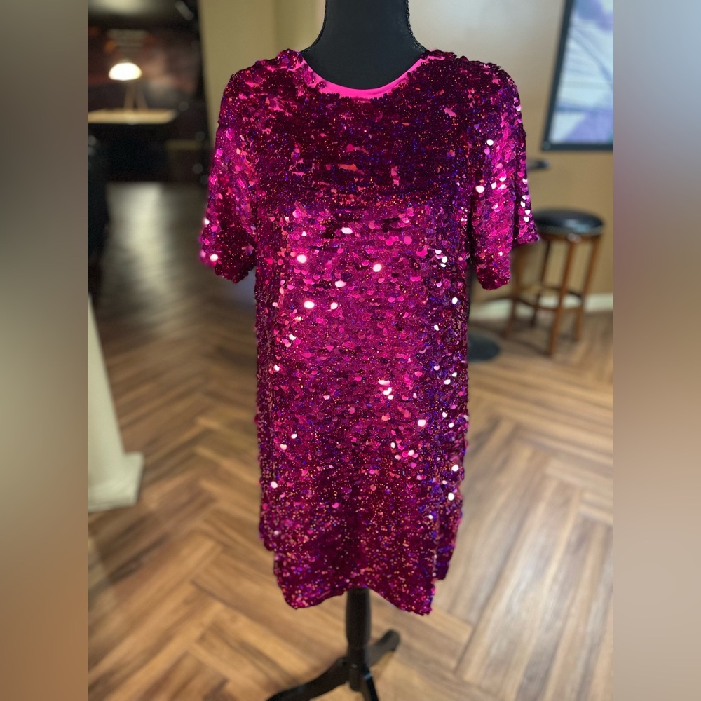 NWT Pink Sequin Short Sleeve Dress